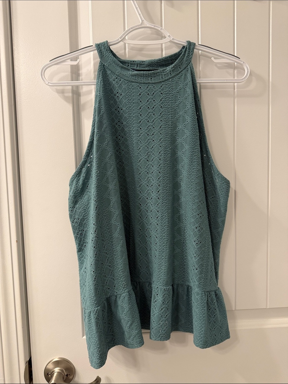 Large Women’s Teal Lace Peplum Tank Top
